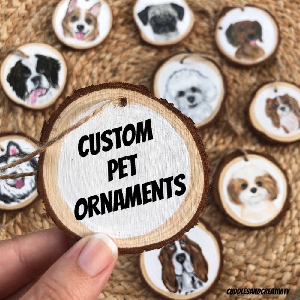 CUSTOM pet portrait ornament dog cat Christmas